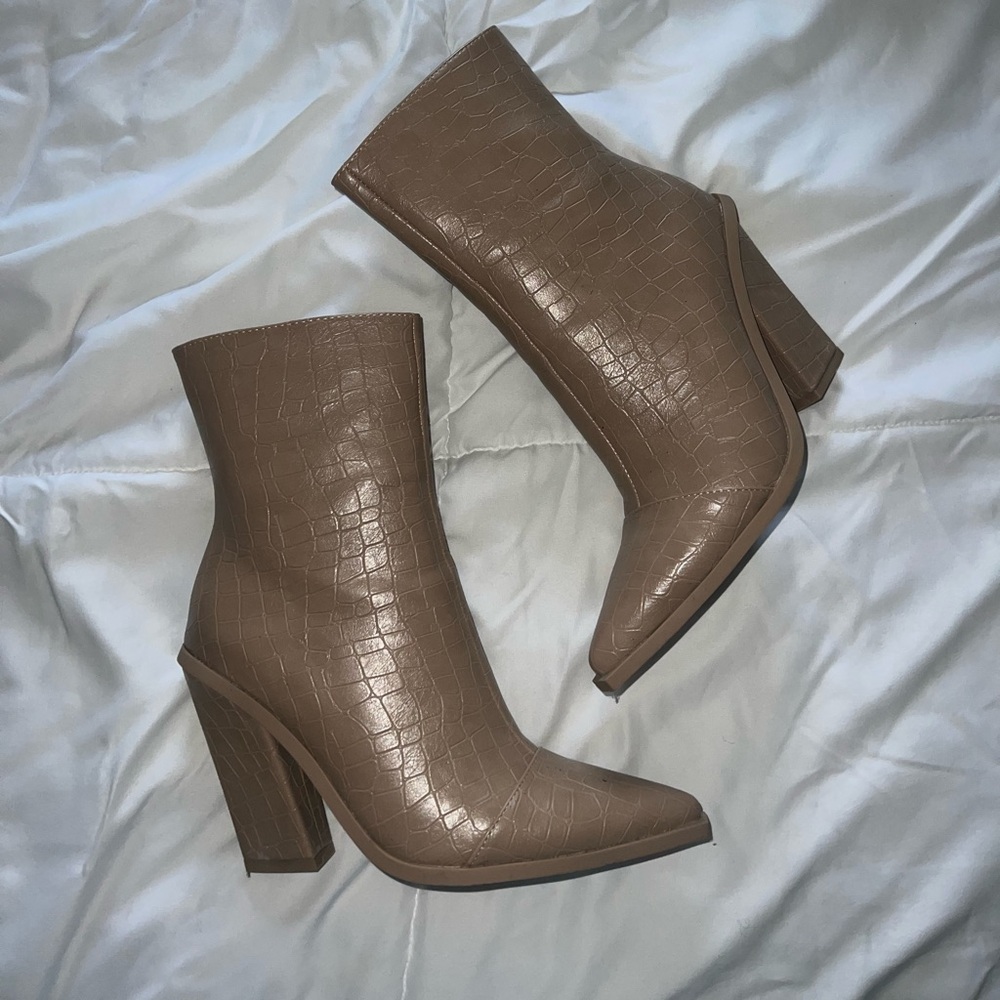 Nude faux leather boots